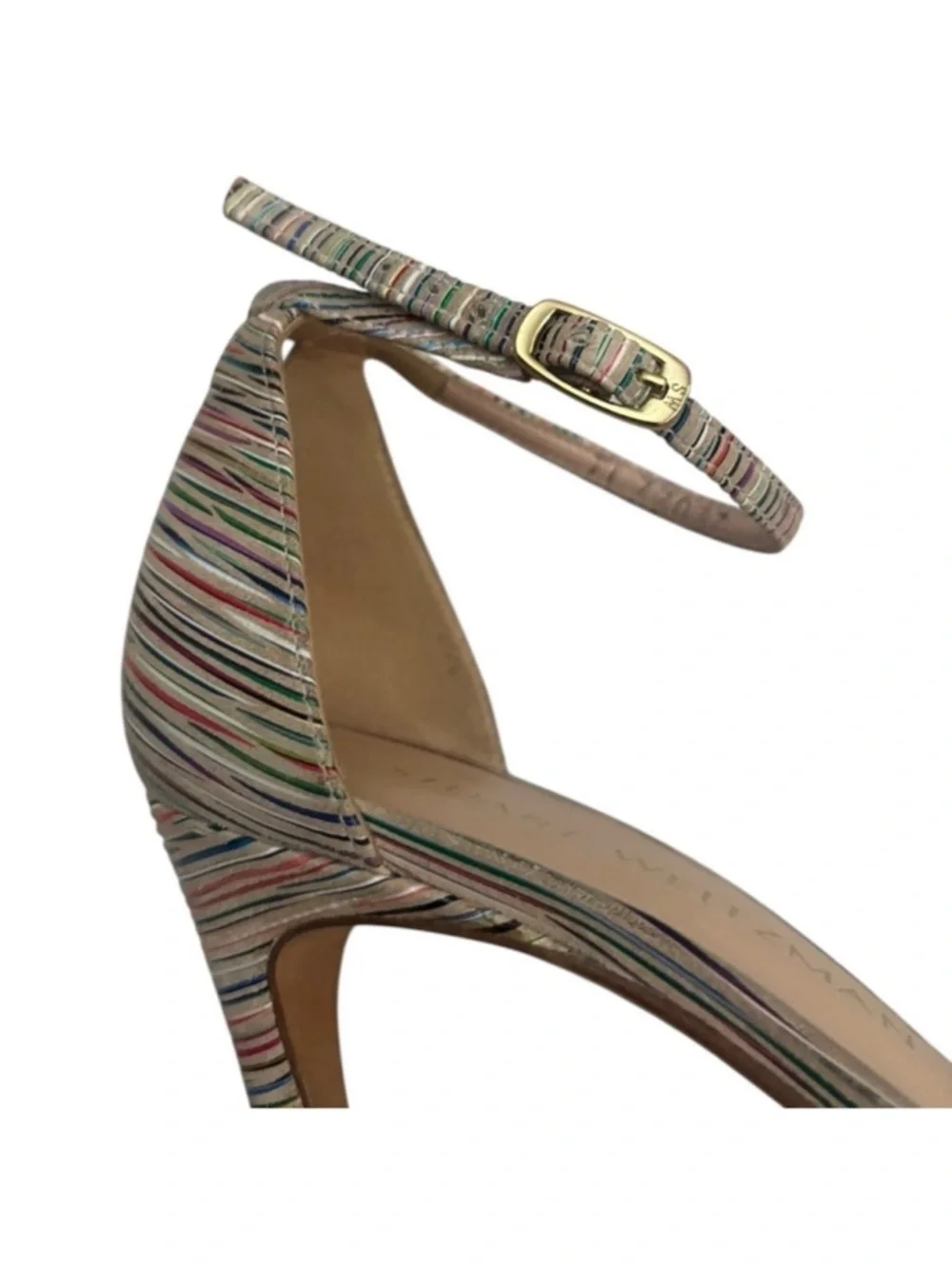 Stuart Weitzman Nudistsong Bisque Prism Sexy Stiletto striped high heels  7 1/2 - Picture 12 of 16
